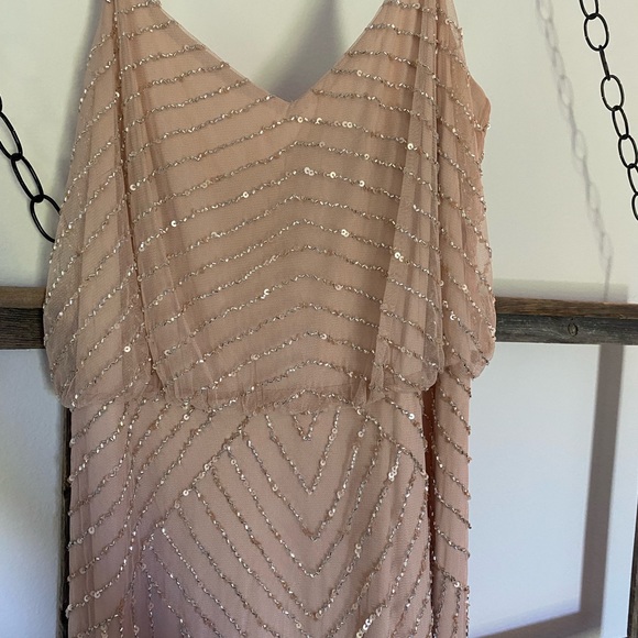 Adrianna Papell-ART DECO BEADED BLOUSON GOWN IN BLUSH - Picture 6 of 7